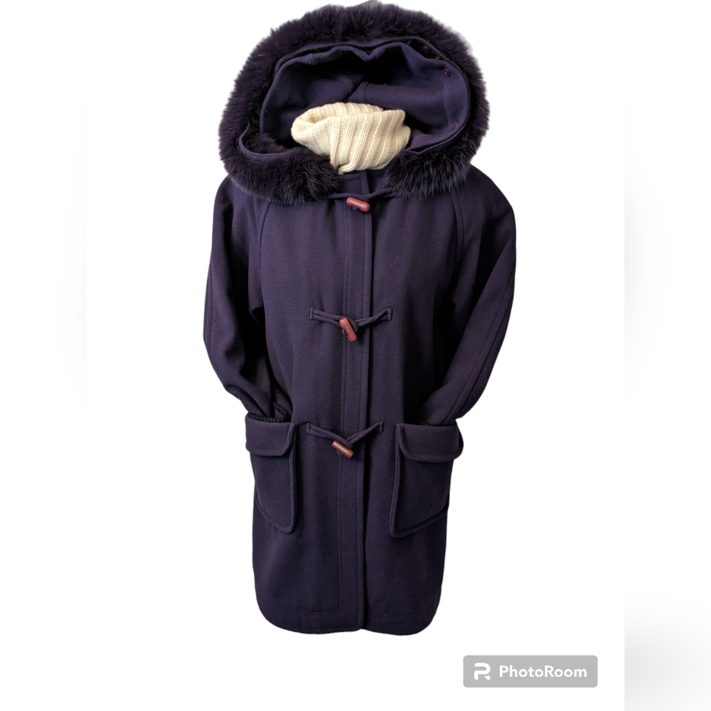 Vintage wool Coat with detachable fox trim.